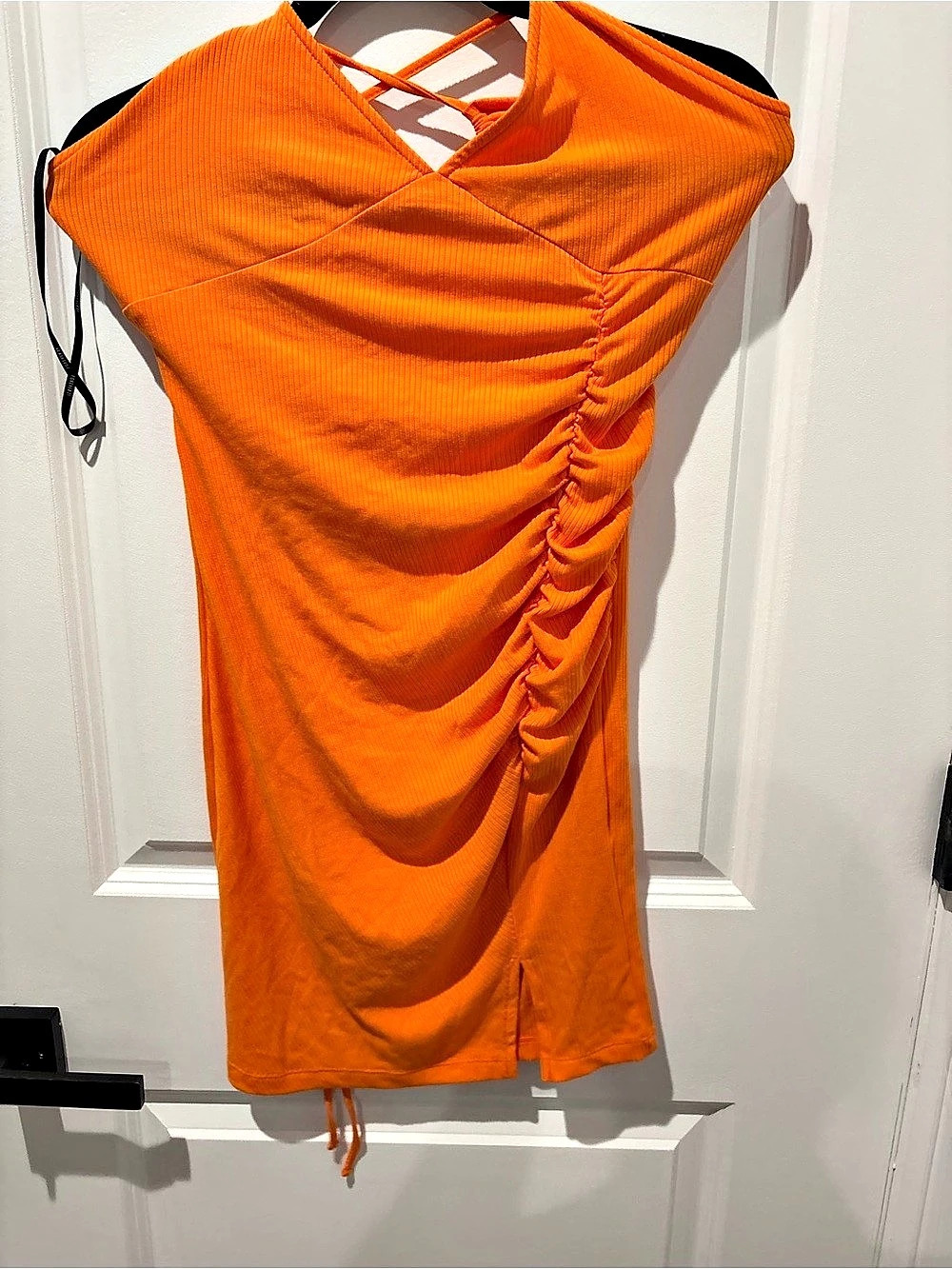Forever 21 Orange Ruched Mini Dress Size Medium